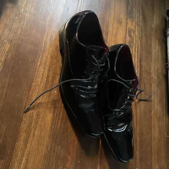 Hugo Boss Men's Formal Leather Shoes Size 7  Made In Italy Black Patent Leather - Picture 2 of 6